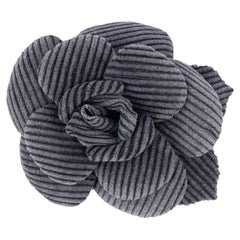 Chanel Grey Corduroy Velvet Camellia Brooch Chanel Grey Corduroy Velvet Camellia Brooch