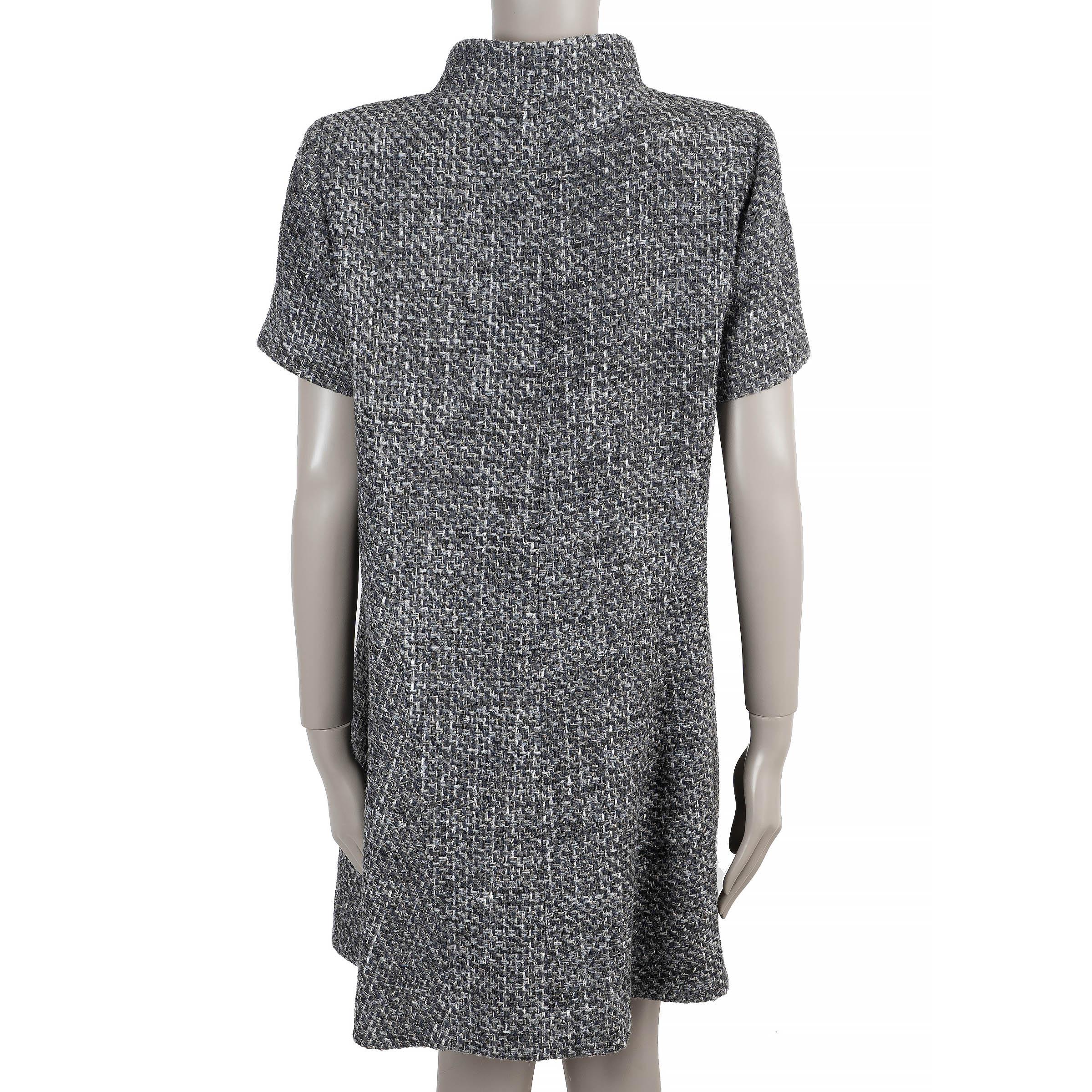 Gray CHANEL grey cotton 15P SHORT SLEEVE TWEED Coat Jacket 46 XXL For Sale