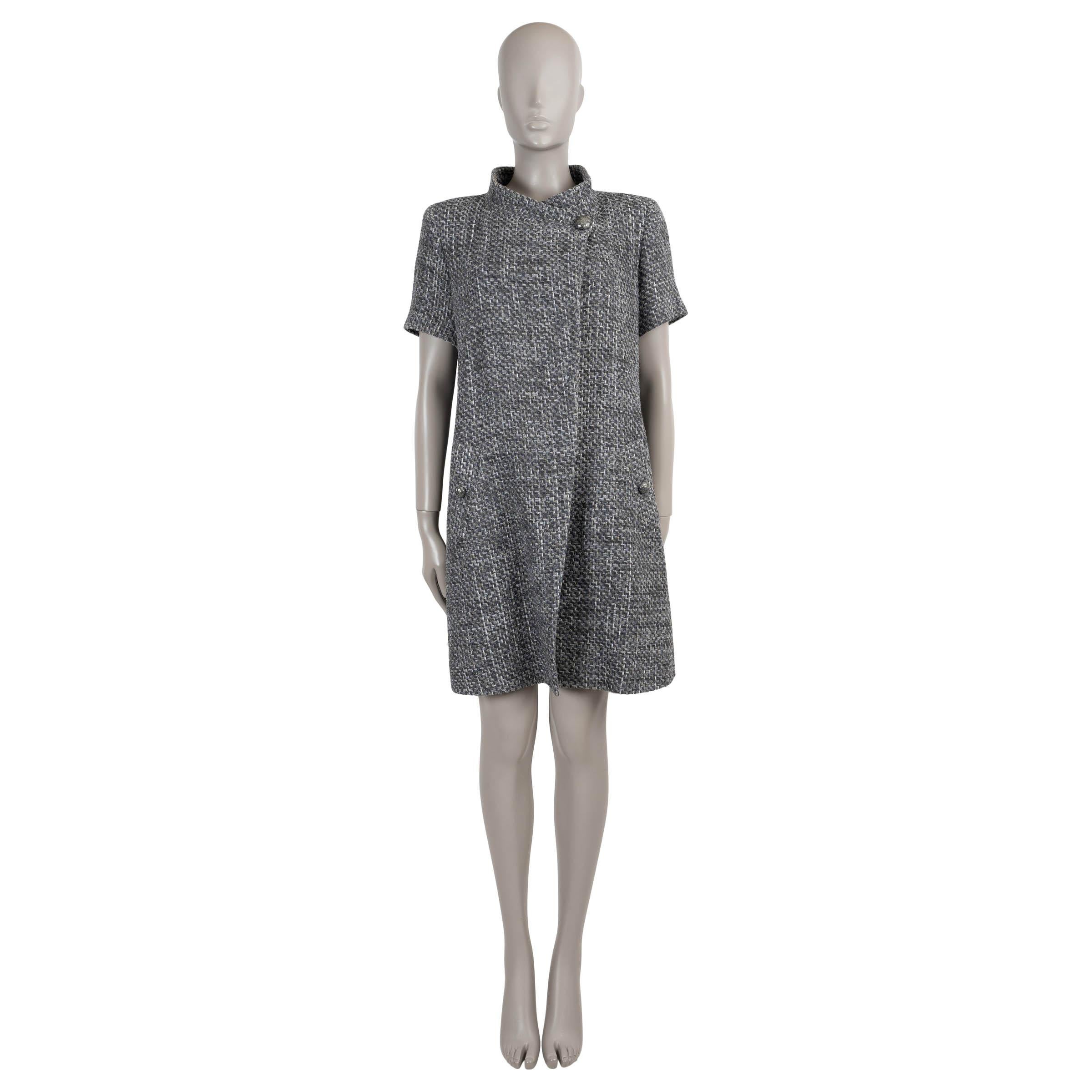 Women's CHANEL grey cotton 15P SHORT SLEEVE TWEED Coat Jacket 46 XXL For Sale
