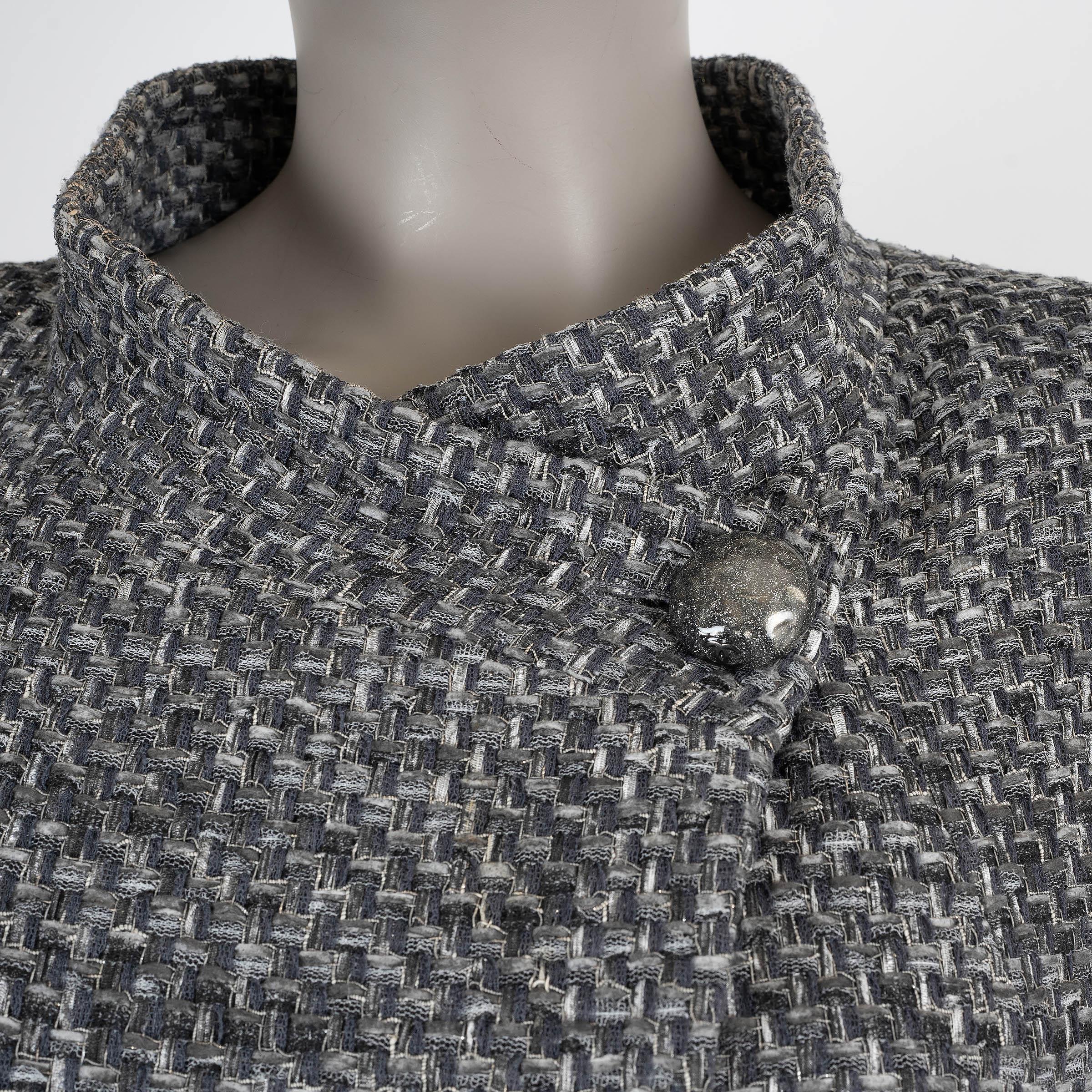 CHANEL grey cotton 15P SHORT SLEEVE TWEED Coat Jacket 46 XXL For Sale 1