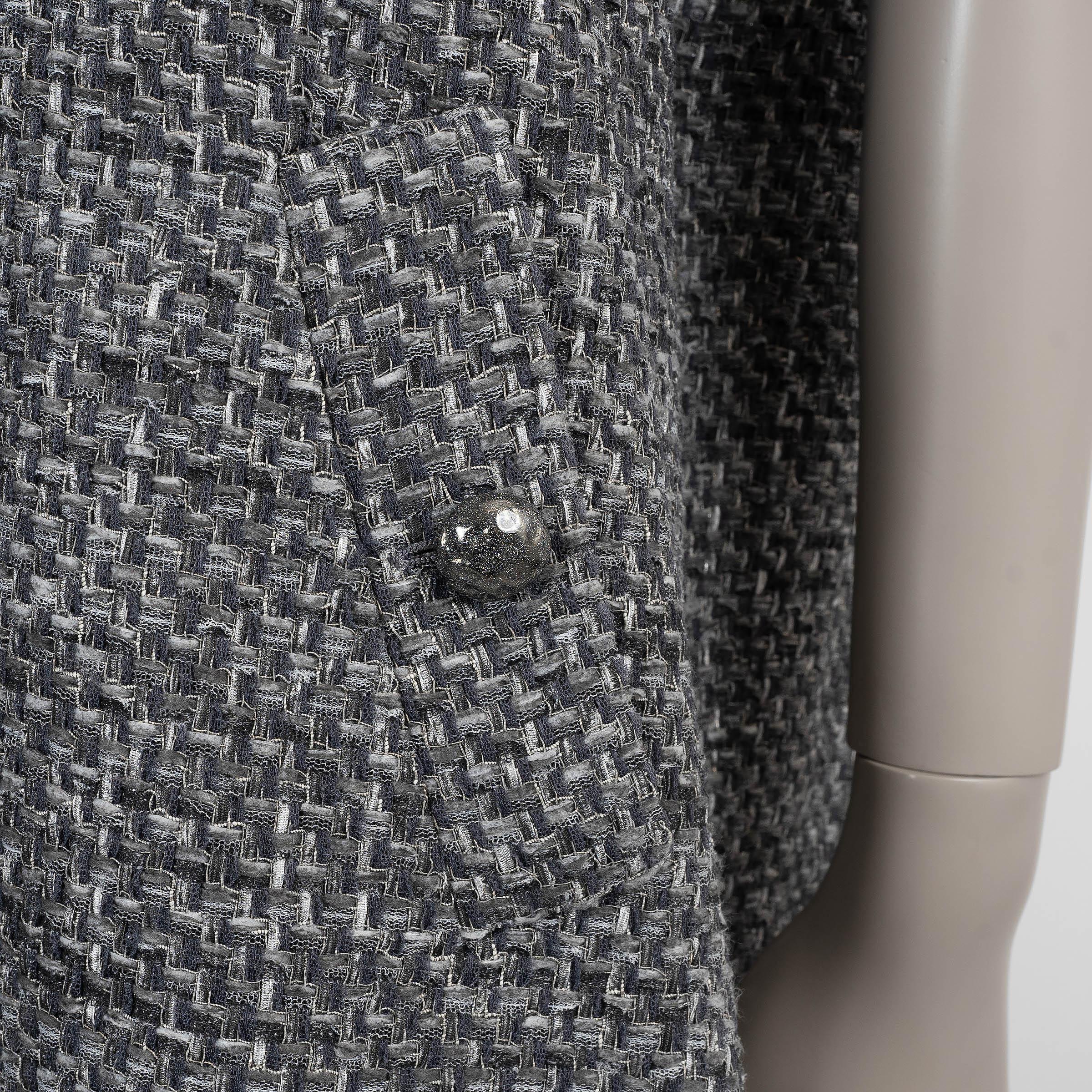 CHANEL grey cotton 15P SHORT SLEEVE TWEED Coat Jacket 46 XXL For Sale 2