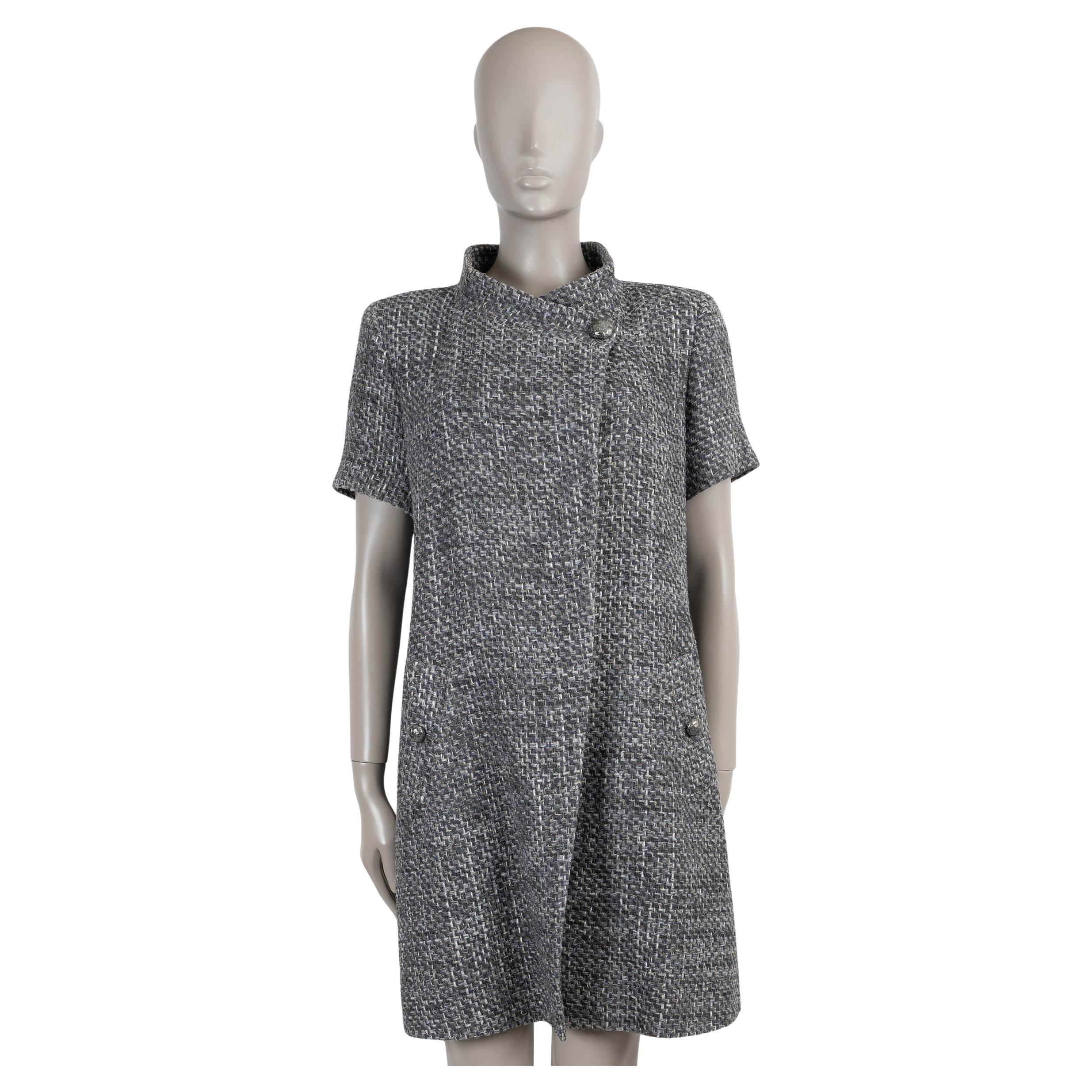 CHANEL grey cotton 15P SHORT SLEEVE TWEED Coat Jacket 46 XXL For Sale
