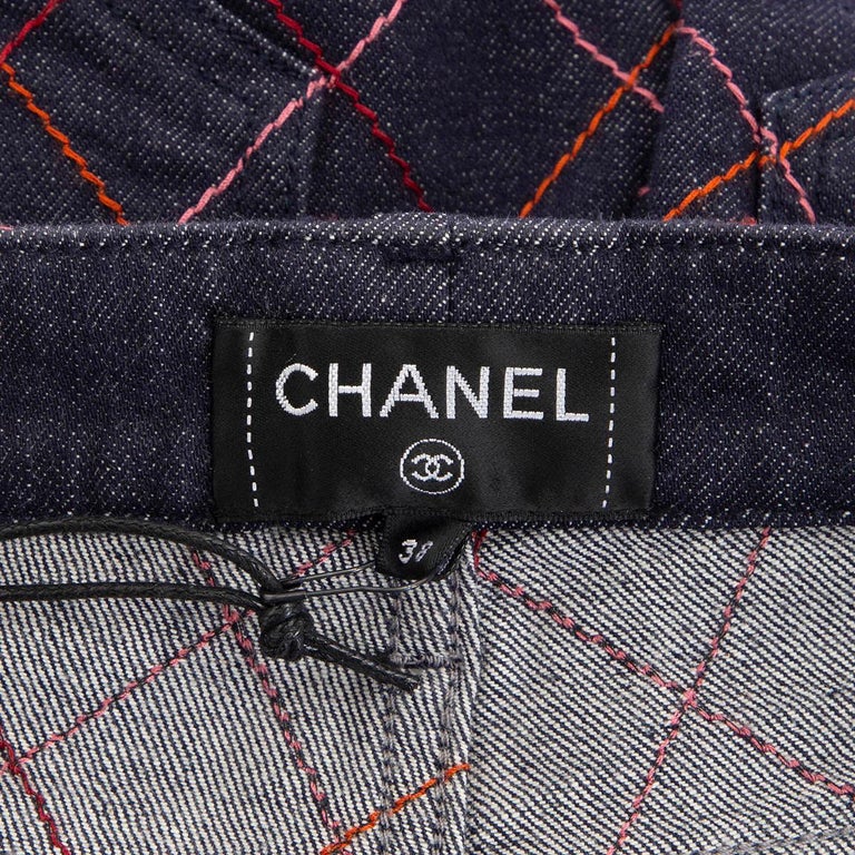 CHANEL grey cotton 2017 17B RED PINK QUILTED DENIM Jeans Pants 38 S For ...