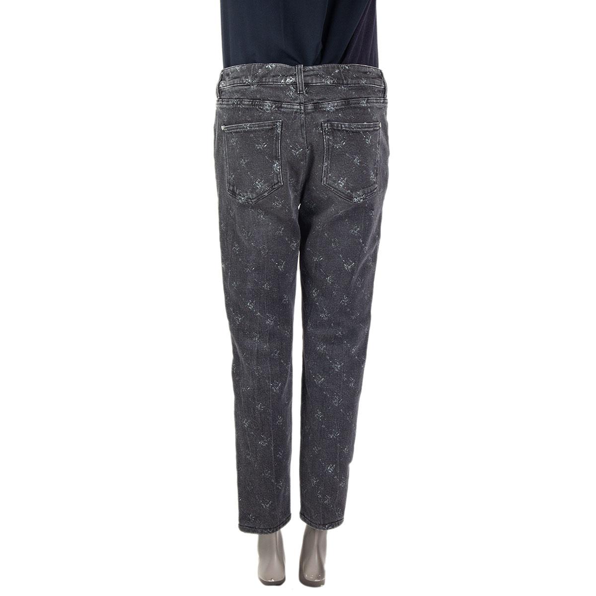 Black CHANEL grey cotton 2019 19B PRINTED SKINNY Jeans Pants 40 M
