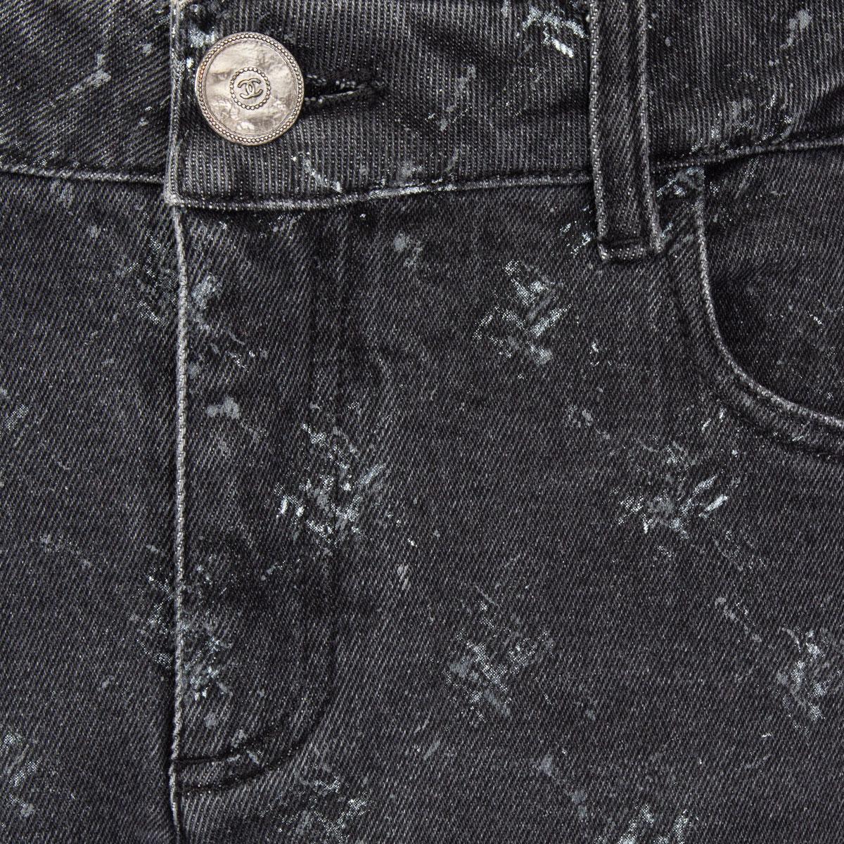 Women's CHANEL grey cotton 2019 19B PRINTED SKINNY Jeans Pants 40 M