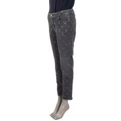CHANEL grey cotton 2019 PRINTED DENIM SKINNY Jeans Pants 42 L