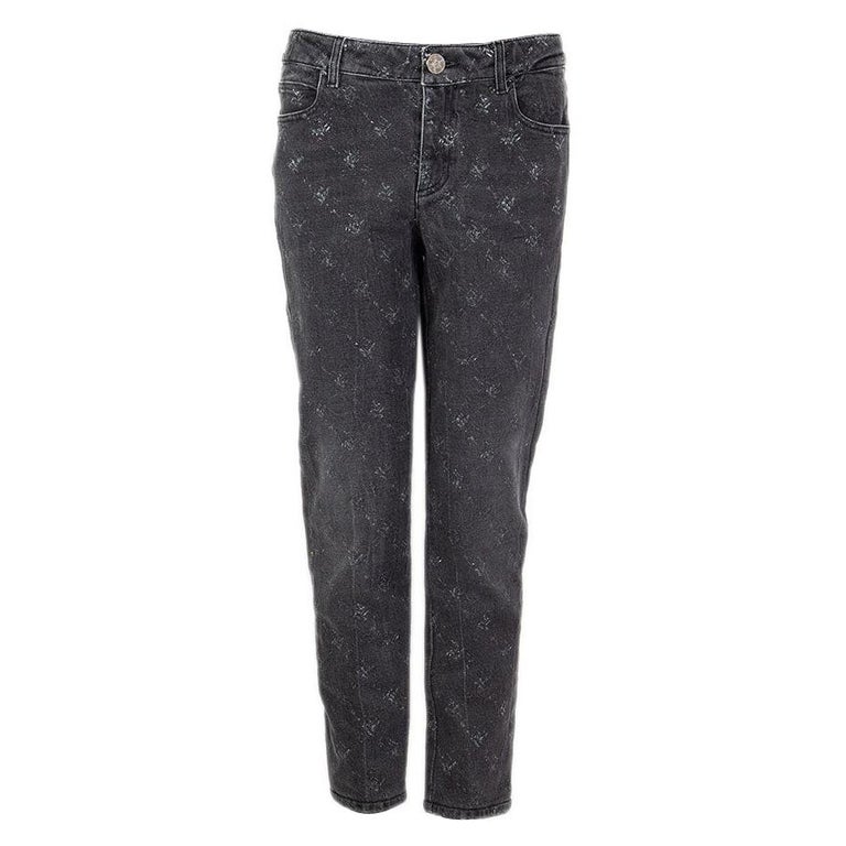Boutique CHANEL COCO High waist wide leg grey denim jeans with CC silver  buttons Retail price €1800 Size XXS
