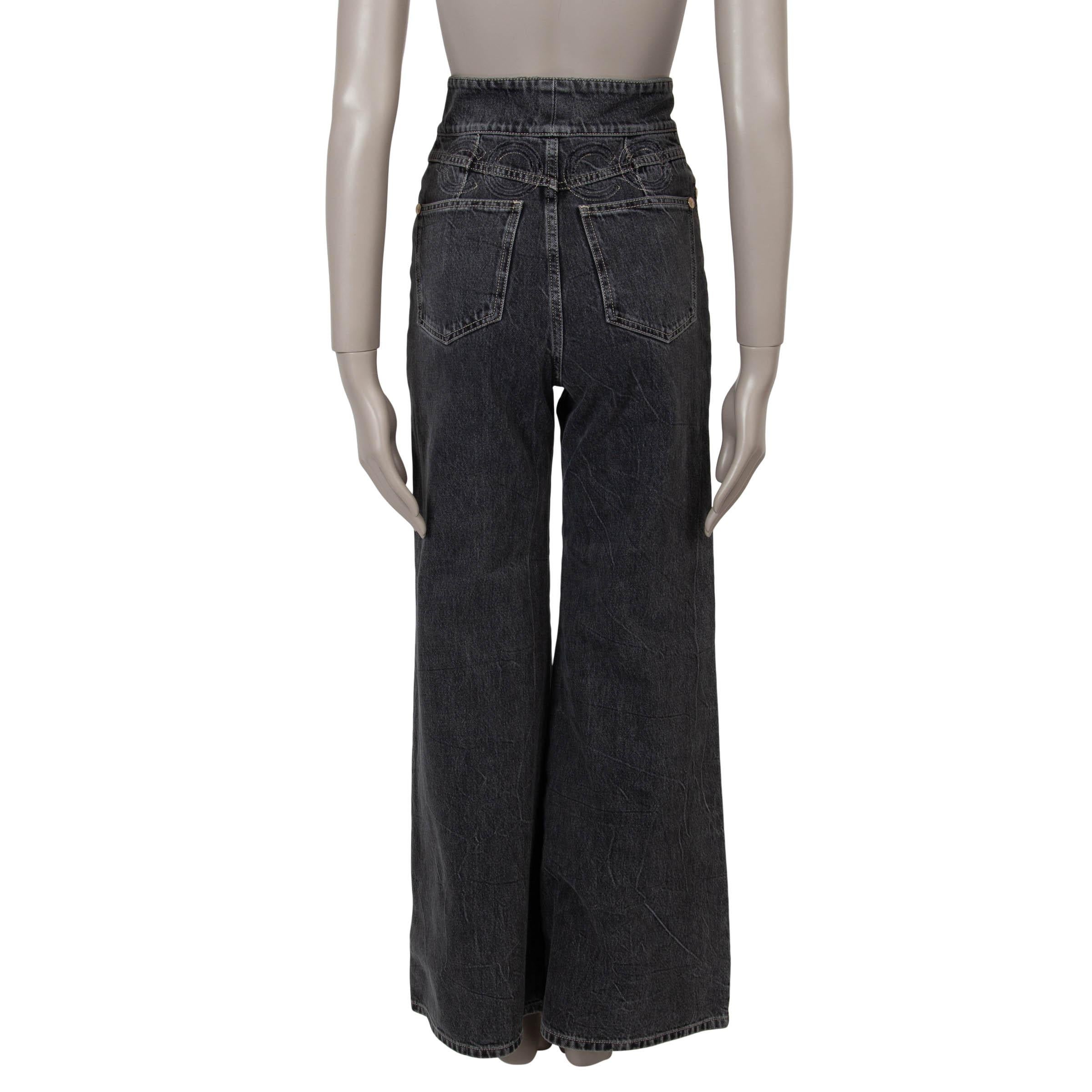 Nero Chanel, cotone grigio 20P FLARED WIDE-LEG Pantaloni di jeans 36 XS in vendita