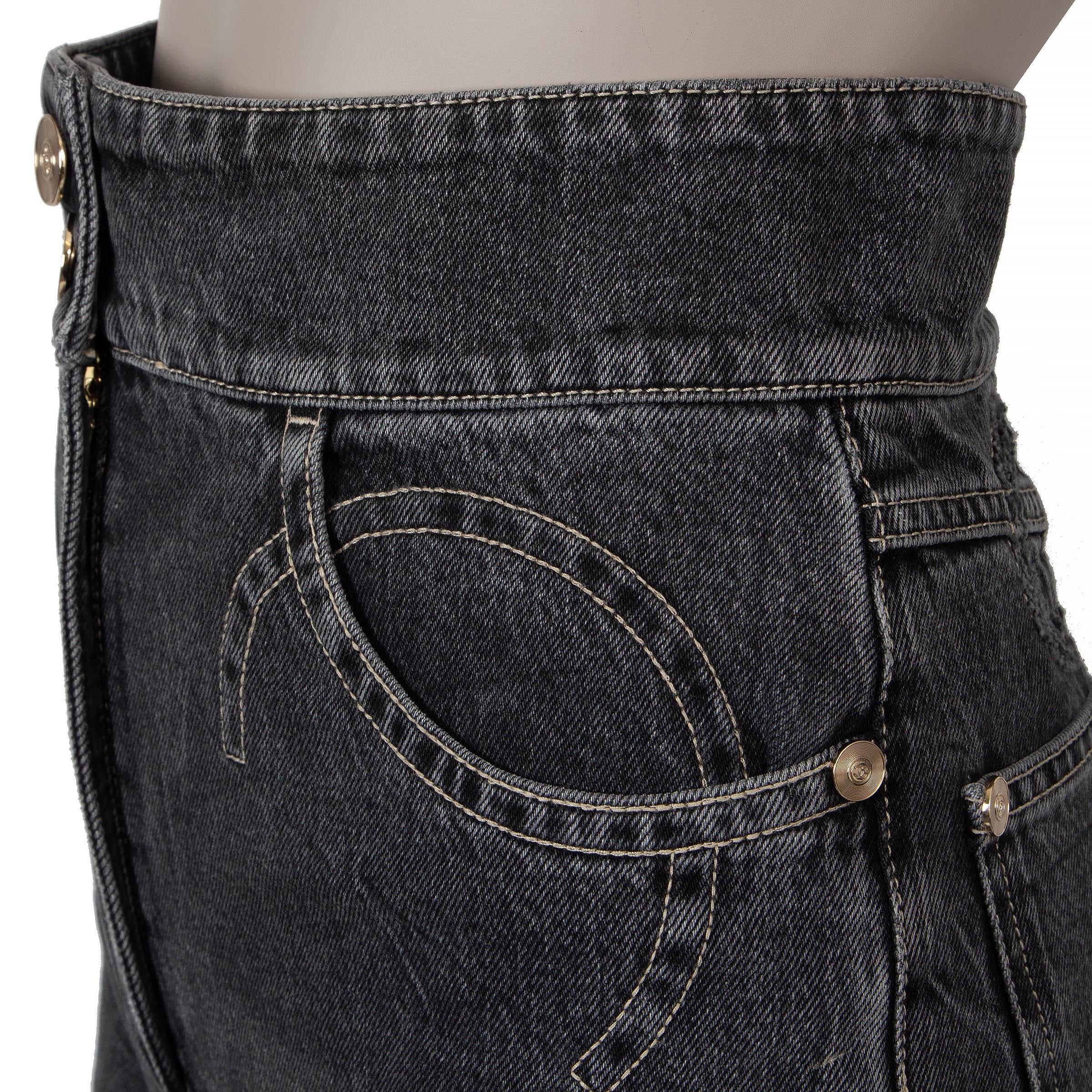 Donna Chanel, cotone grigio 20P FLARED WIDE-LEG Pantaloni di jeans 36 XS in vendita