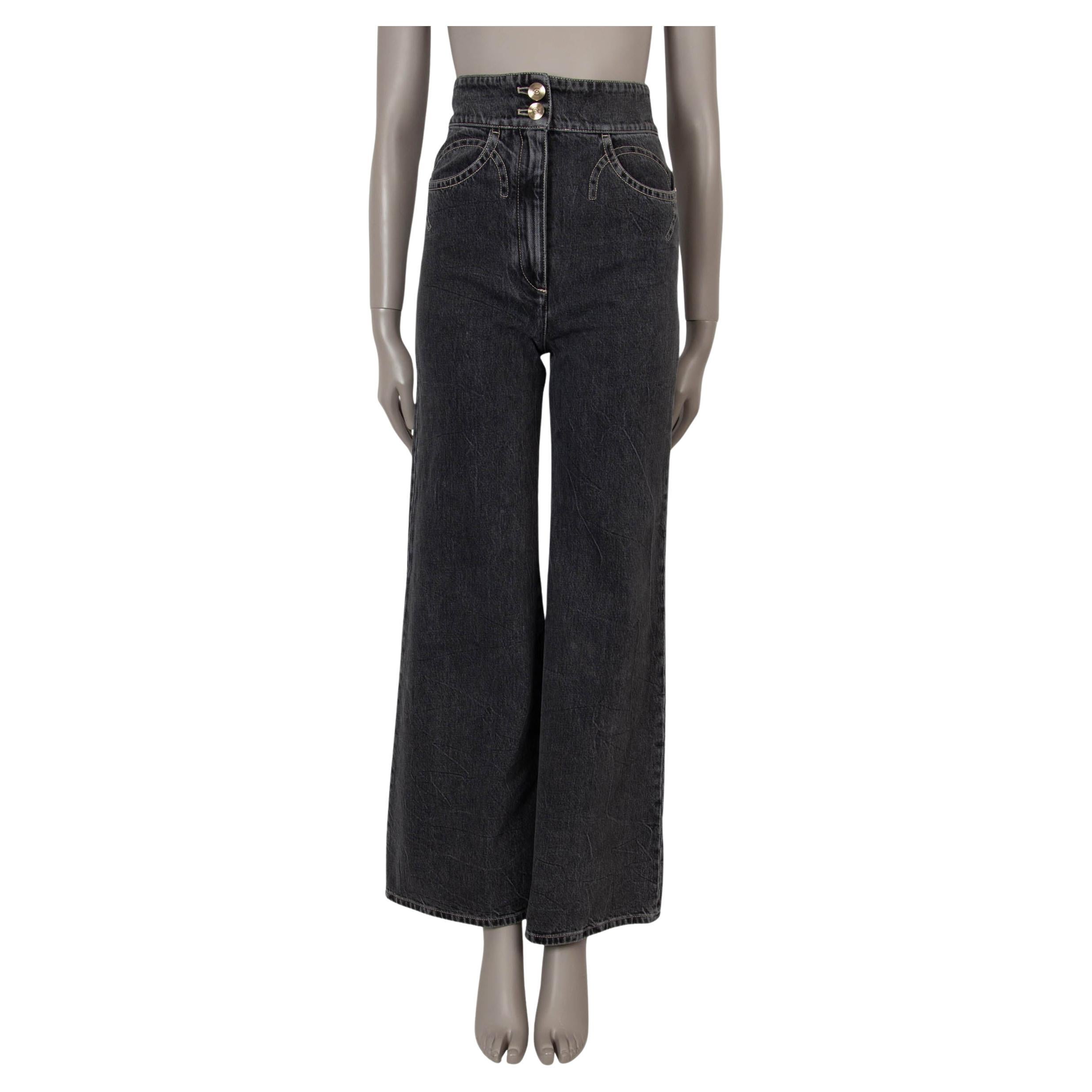 Chanel, cotone grigio 20P FLARED WIDE-LEG Pantaloni di jeans 36 XS in vendita