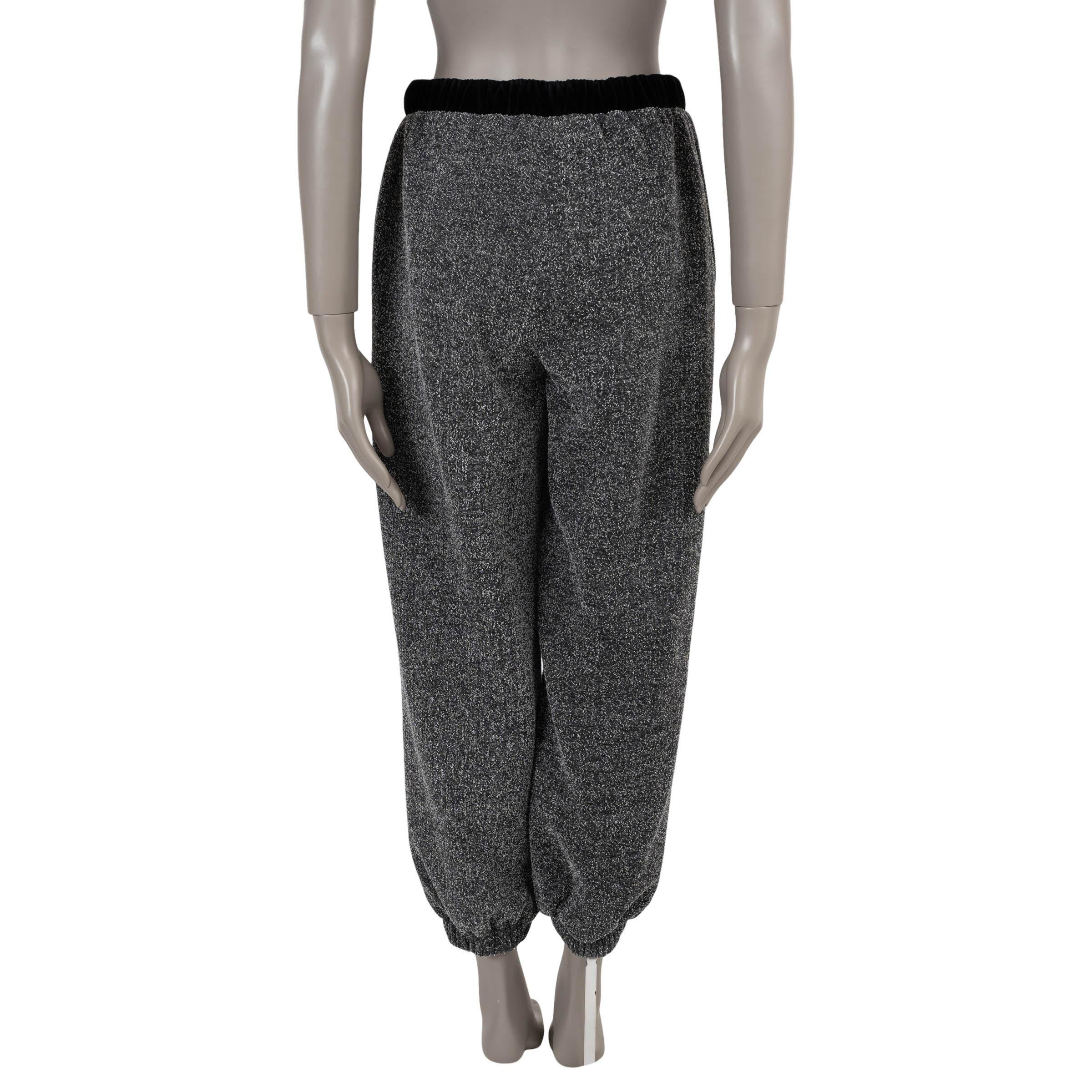 Black CHANEL grey cotton 22B TWEED TRACK Pants 36 XS