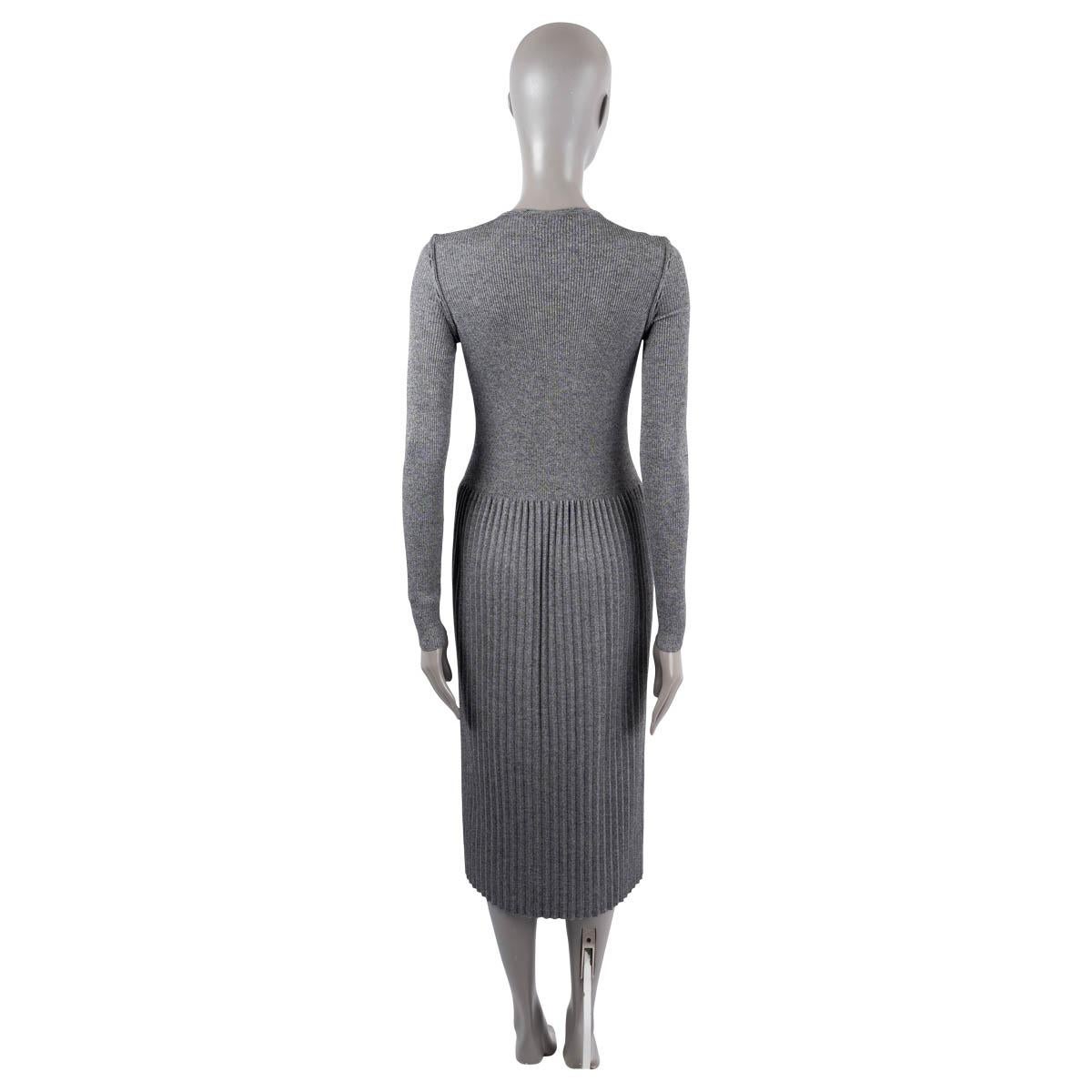 Women's CHANEL grey cotton & cashmere 2016 16B RIB KNIT MIDI Dress 36 XS