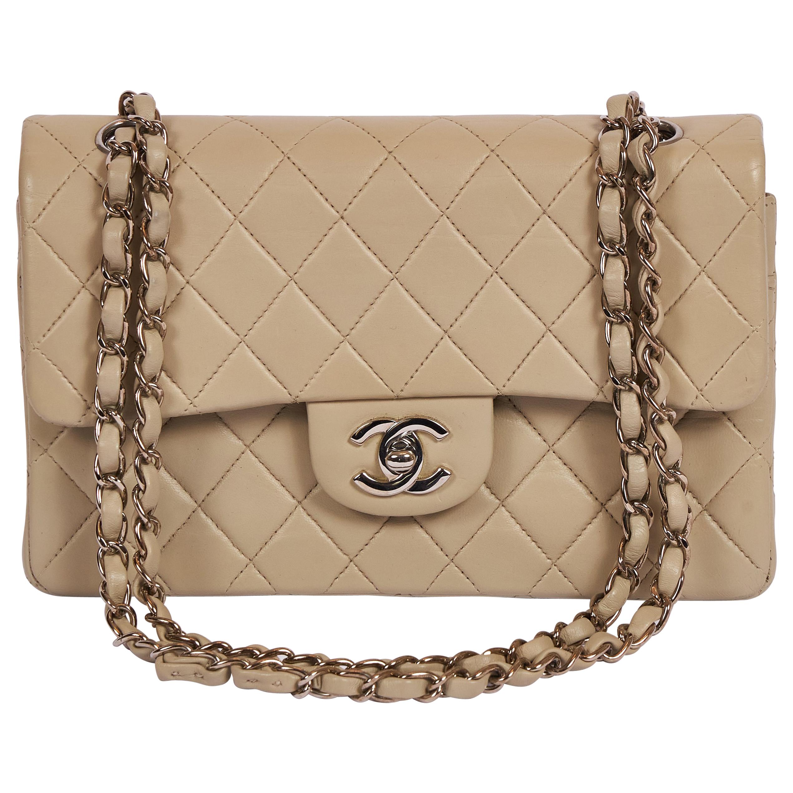 Chanel Grey Cream 9 Double Flap Silver Hardware Bag at 1stDibs