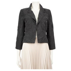 Chanel Grau Creased Detail CC Logo Button Jacke Größe M