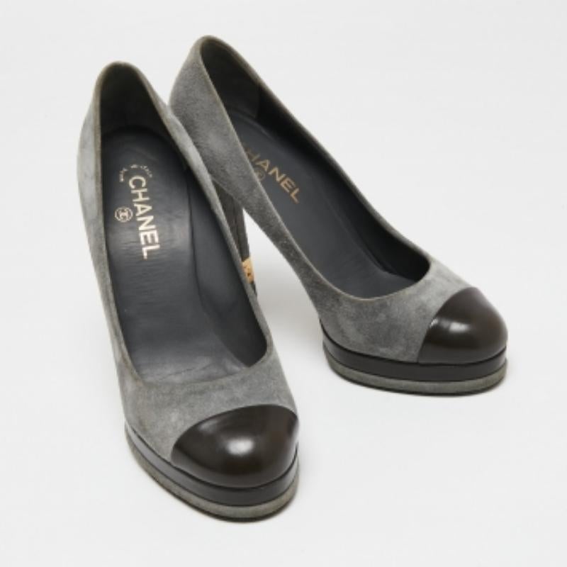 Donna Chanel grigio/marrone scuro in pelle e camoscio con plateau CAP Taglia 41