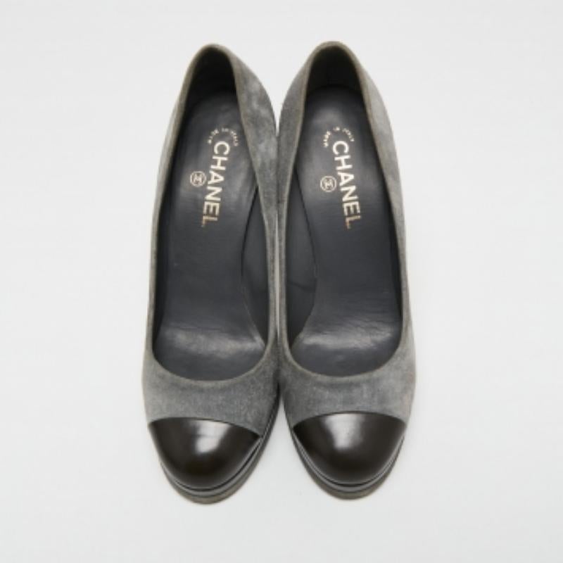 Chanel grigio/marrone scuro in pelle e camoscio con plateau CAP Taglia 41 1