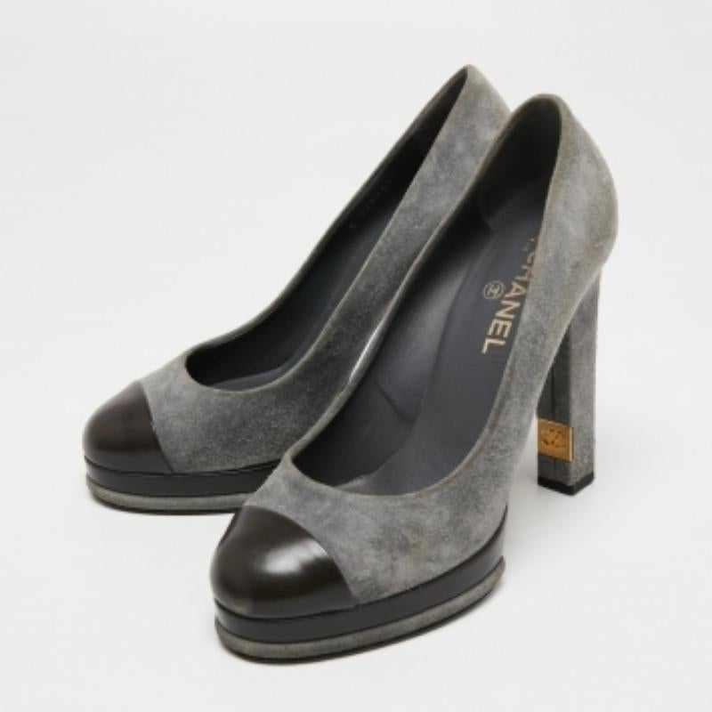 Chanel grigio/marrone scuro in pelle e camoscio con plateau CAP Taglia 41 3