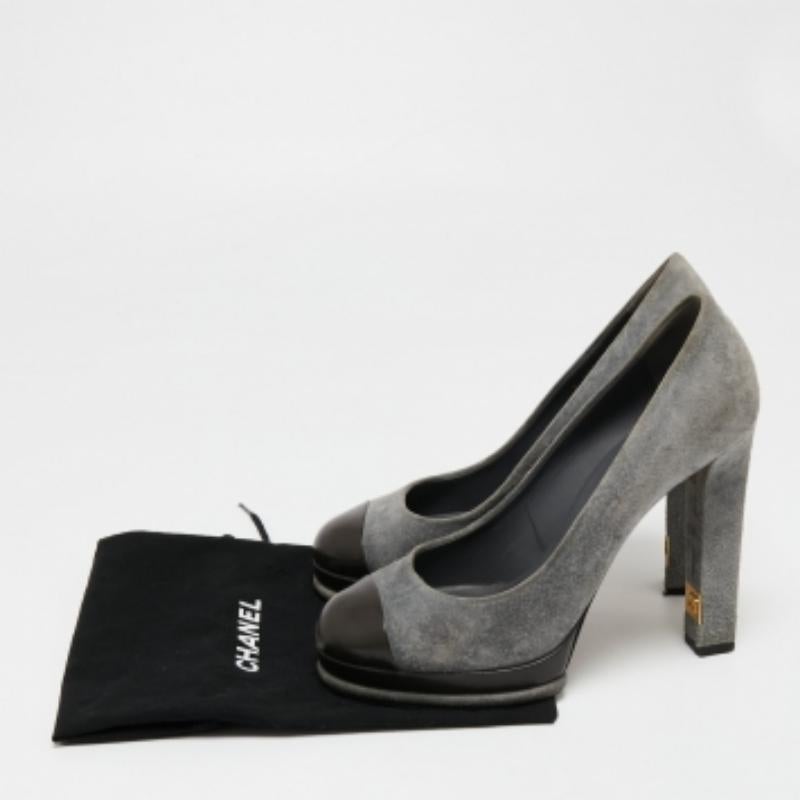 Chanel grigio/marrone scuro in pelle e camoscio con plateau CAP Taglia 41 4