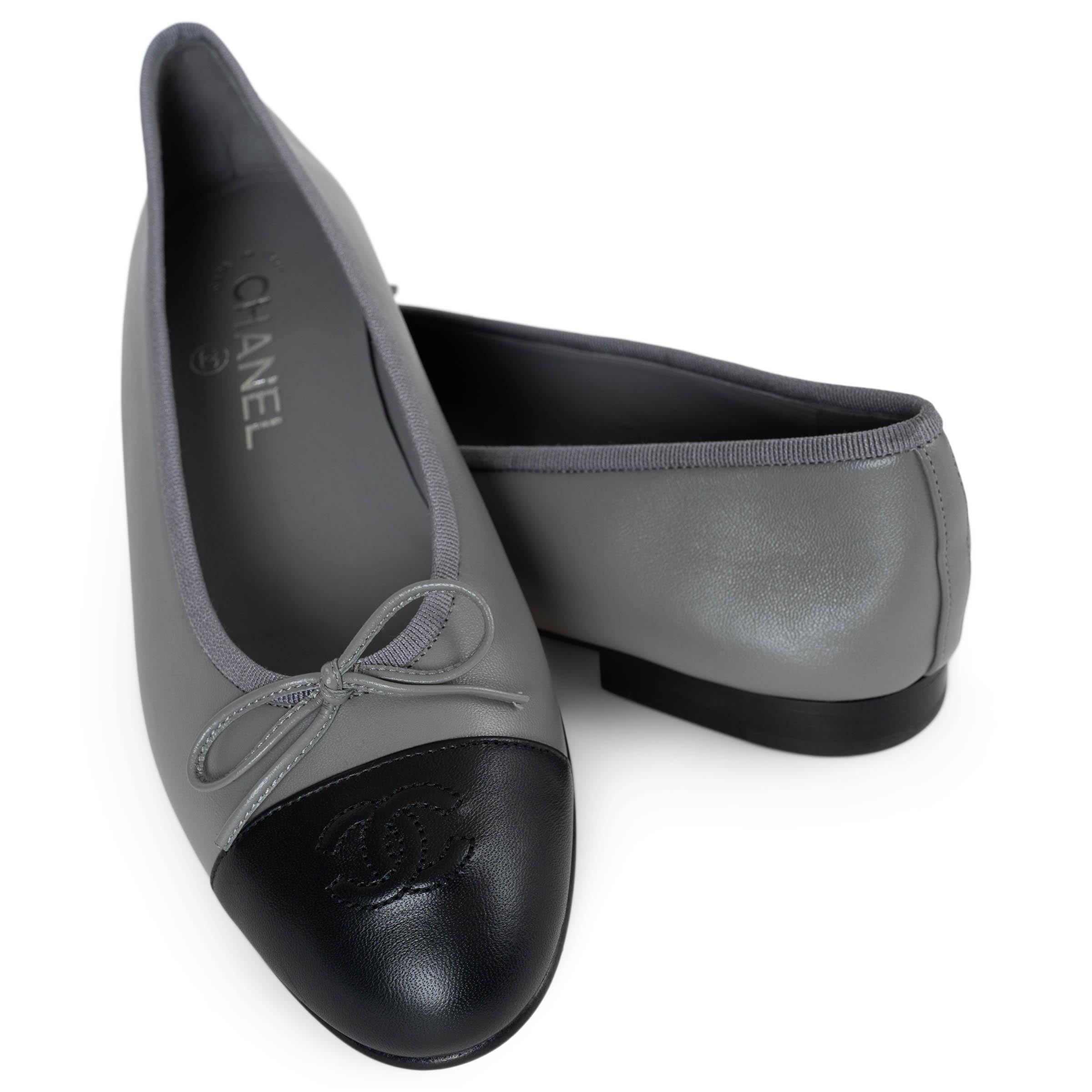 CHANEL grau & dunkelgrau Leder CLASSIC Ballet Flats Schuhe 38 G02819 im Angebot 2
