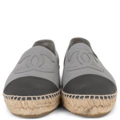 CHANEL grey & dark grey leather REV ESPADRILLES Flats Shoes 39