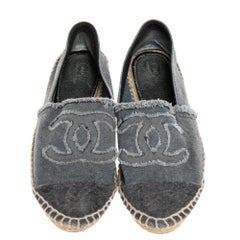 Chanel Grey Denim CC Espadrille Flats Size 36