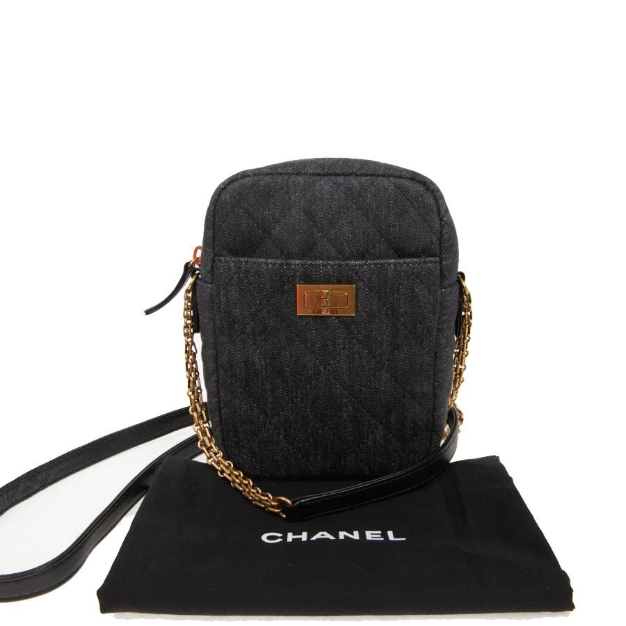 CHANEL Grey Denim Fabric Wallet Shoulder Bag 5