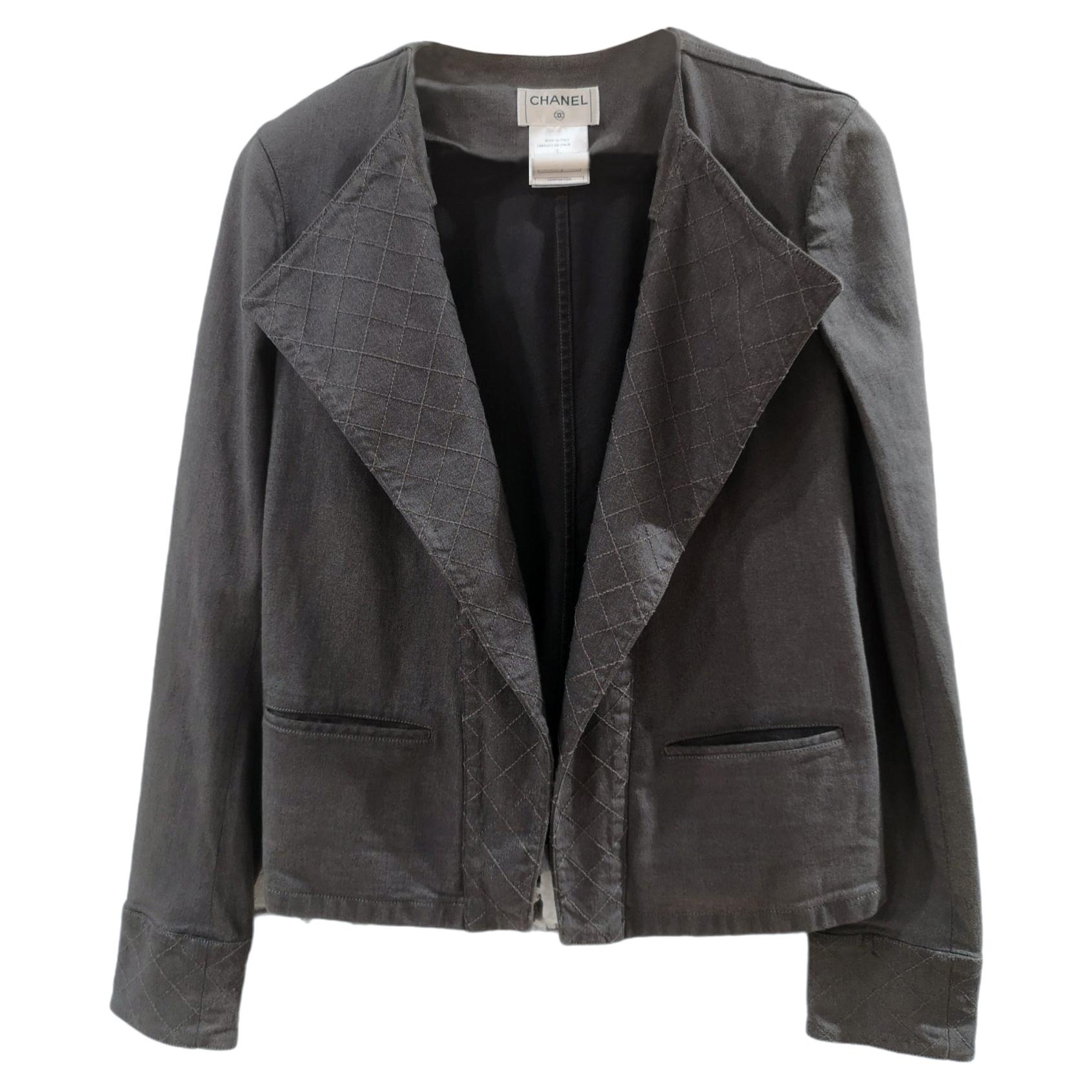 Chanel grey denim jacket For Sale