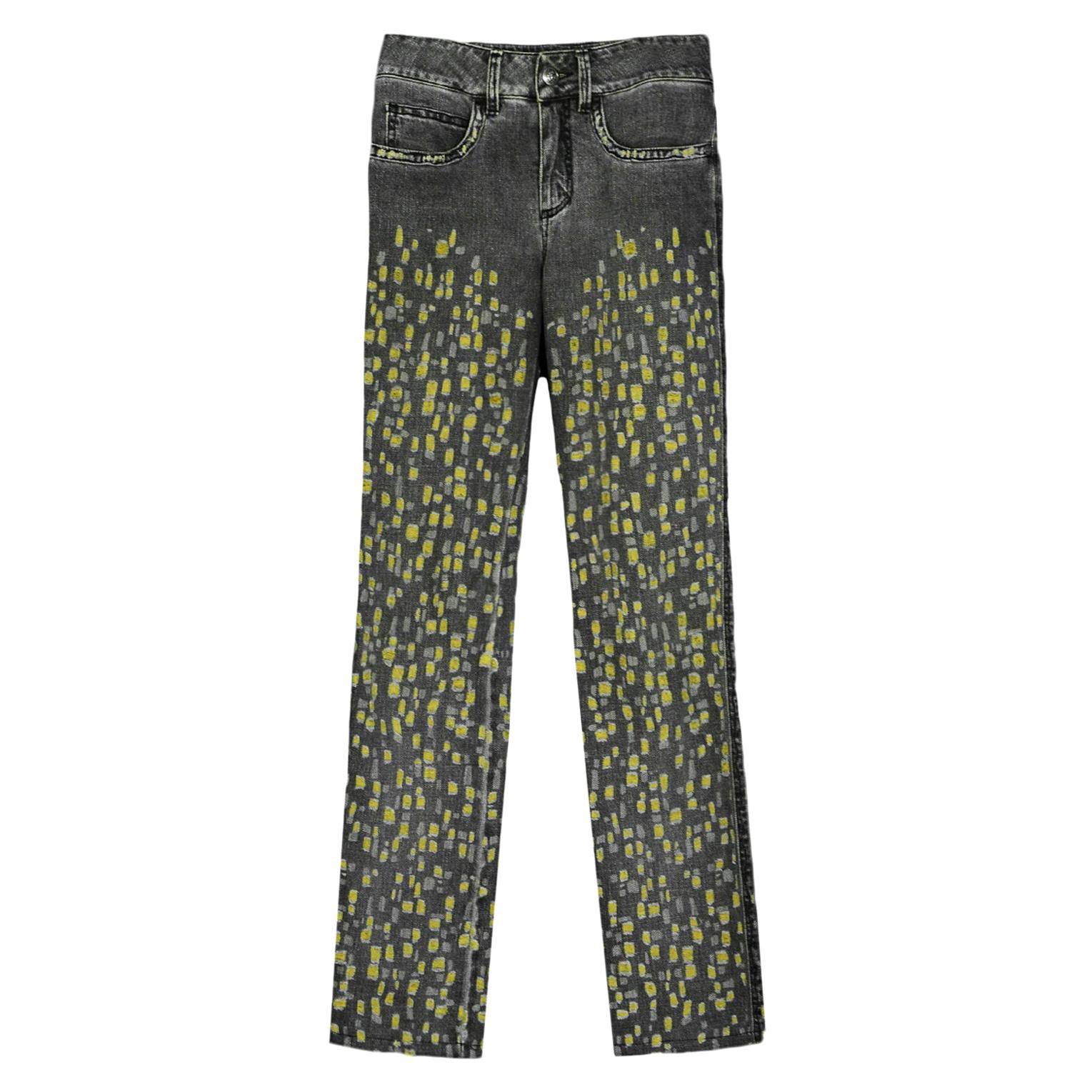 Chanel Grey Denim Jeans w/ Yellow Distressing sz FR34