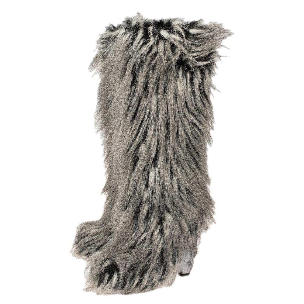 gray fur boots