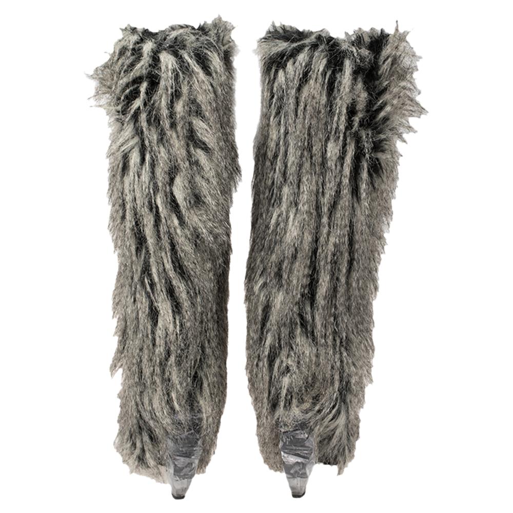 Women's Chanel Grey Faux Fur Yeti Boots Size 38.5
