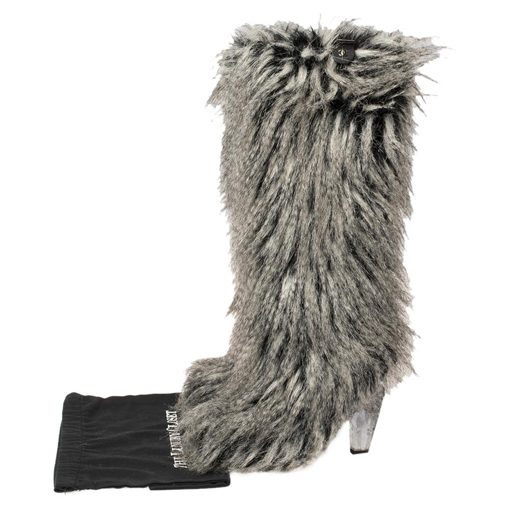 Chanel Grey Faux Fur Yeti Boots Size 38.5 1