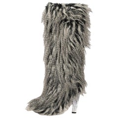 Chanel Grey Faux Fur Yeti Boots Size 38.5 at 1stDibs