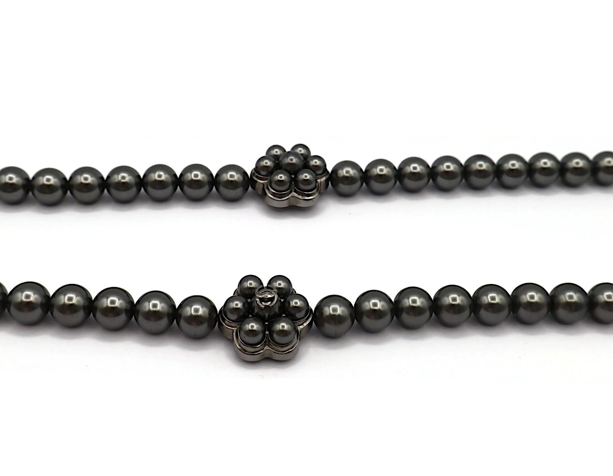 CHANEL Grey Faux Pearl Necklace, 2015 For Sale 11