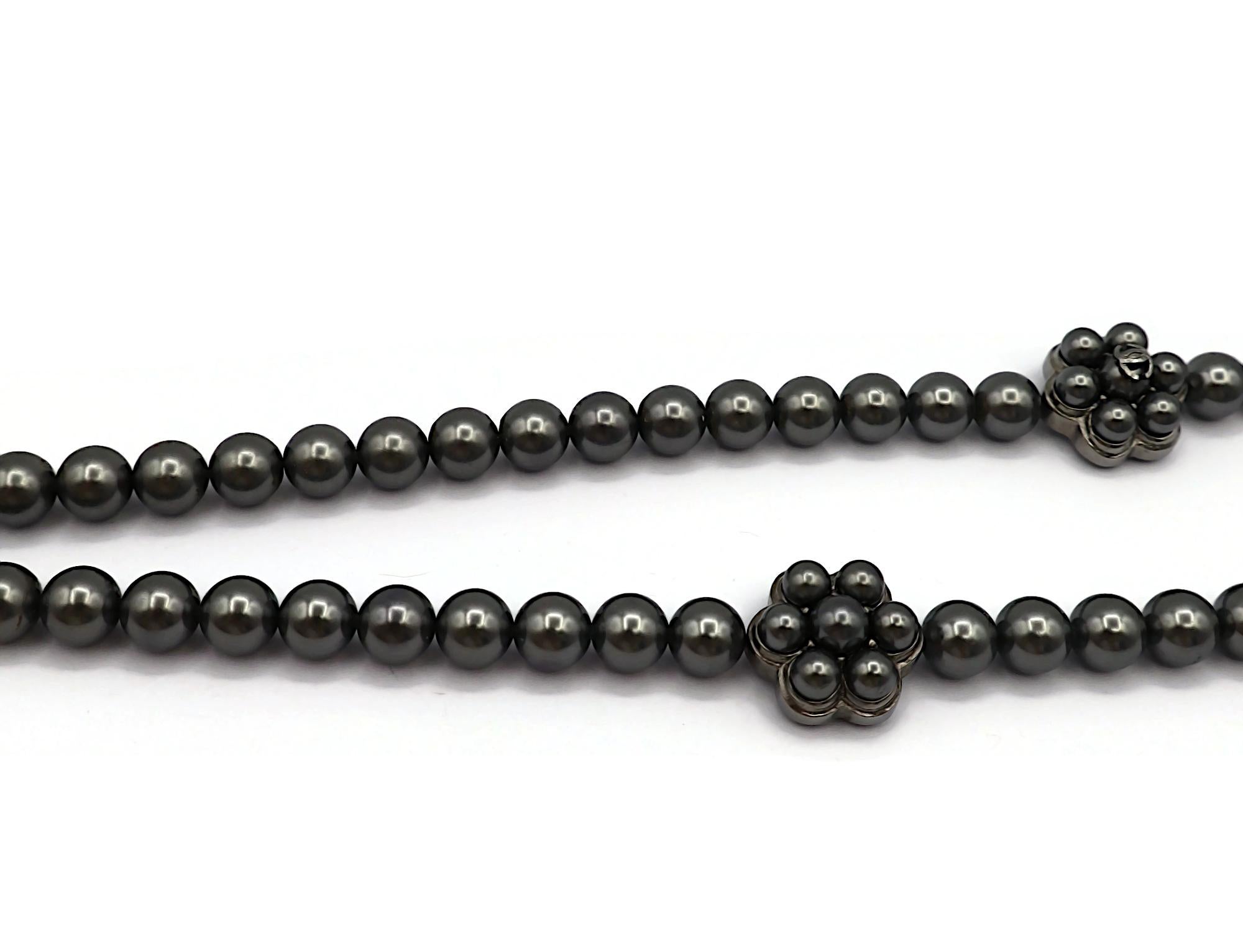 CHANEL Grey Faux Pearl Necklace, 2015 For Sale 3