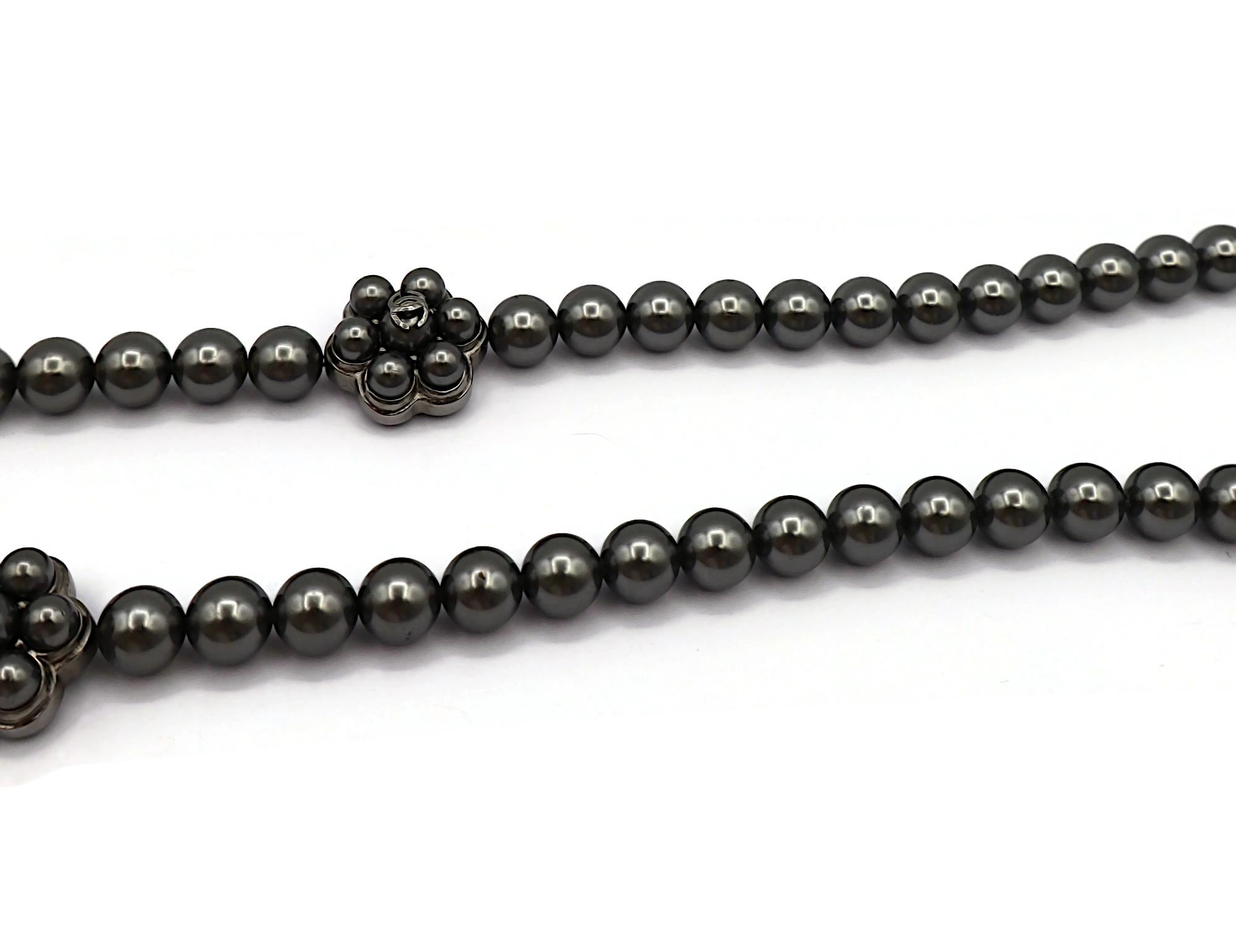 CHANEL Grey Faux Pearl Necklace, 2015 For Sale 4