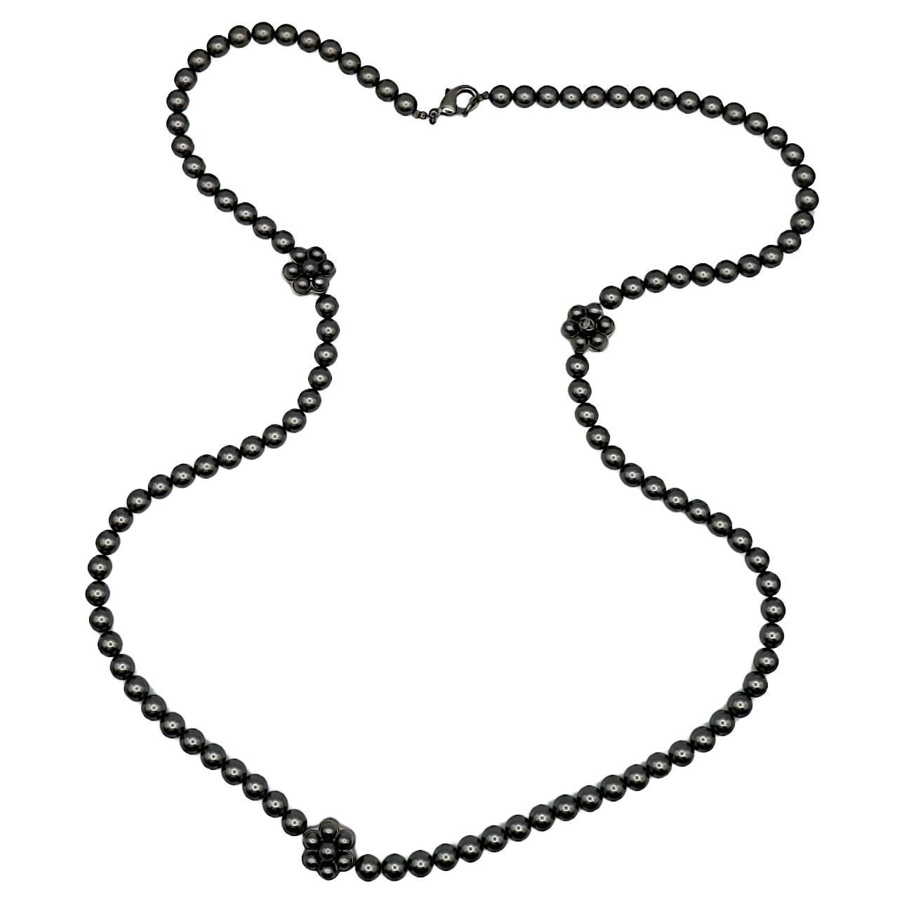 CHANEL Grey Faux Pearl Necklace, 2015 For Sale