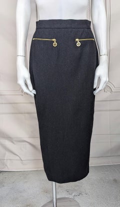 Chanel Grey Flannel Stretch Pencil Skirt
