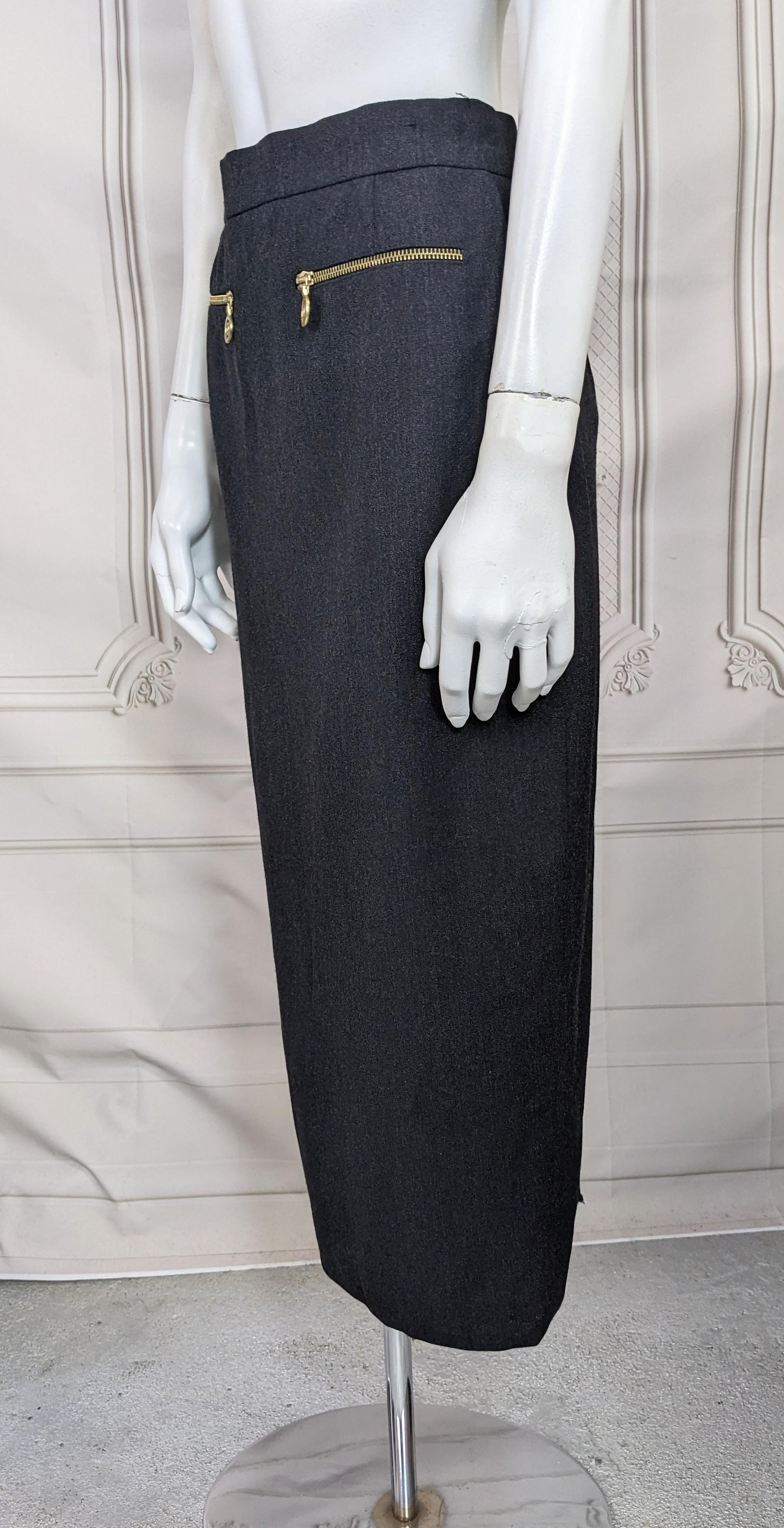 Chanel Grauer Stretch-Bleistiftrock aus Flanell für Damen oder Herren im Angebot