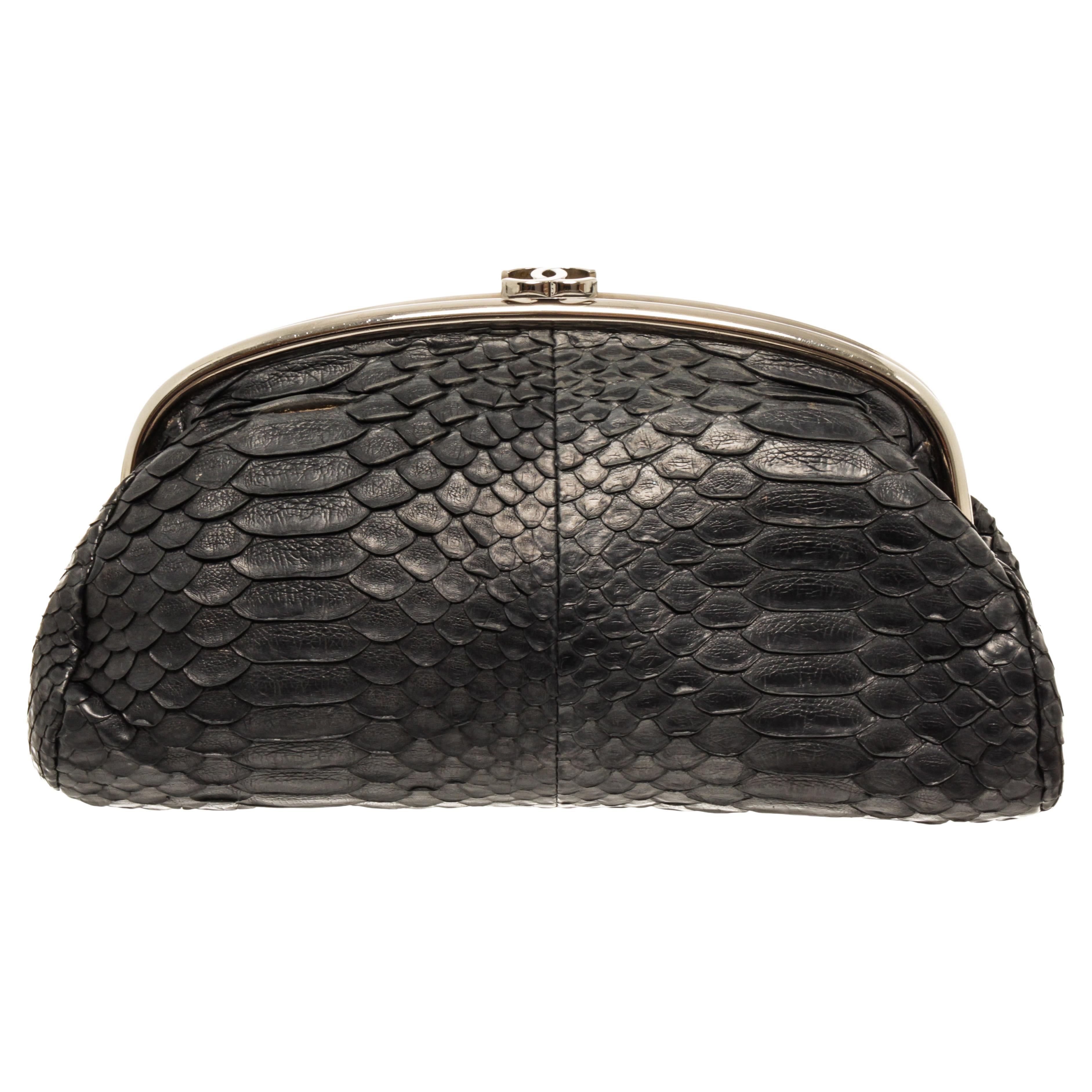 Chanel Grey Frame Python Small Clutch For Sale