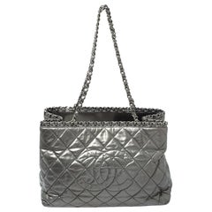 Chanel Grey Glazed Quilted Leather Chain Me Tote