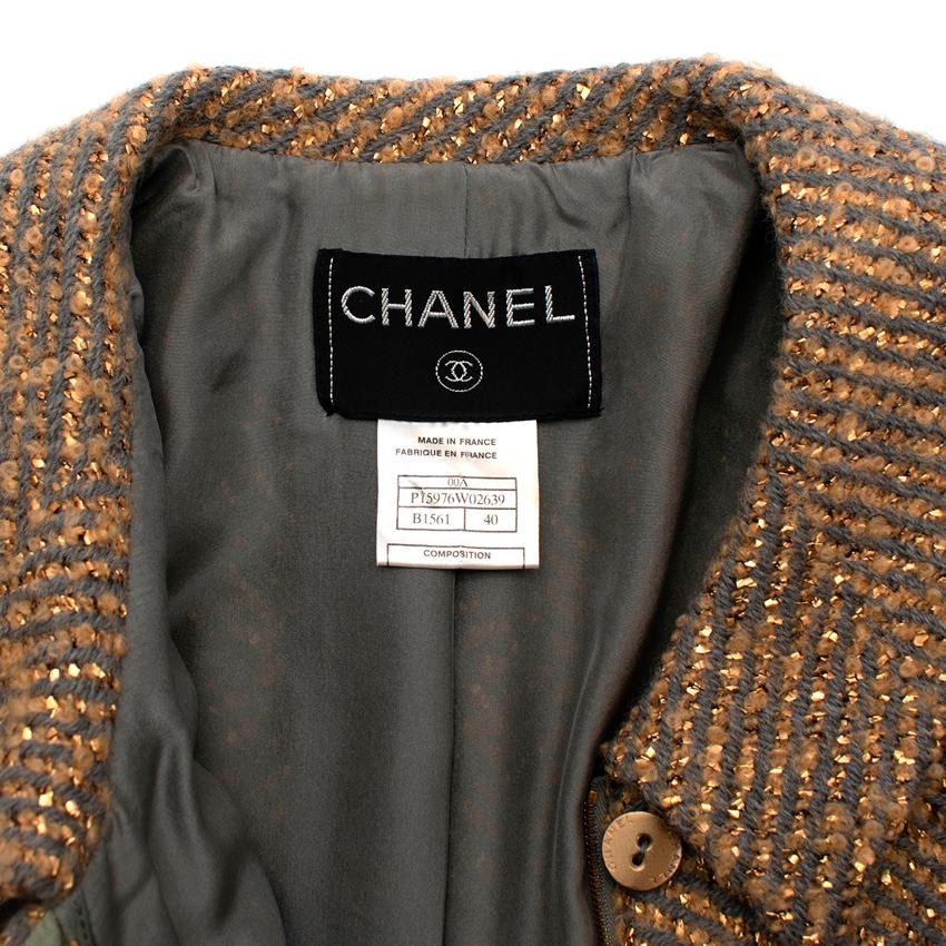 Chanel Grey and Gold Herringbone Tweed Jacket For Sale at 1stDibs