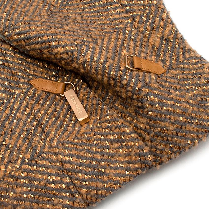 Brown Chanel Grey & Gold Herringbone Tweed Jacket For Sale