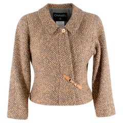 Chanel Chaqueta de tweed en espiga gris y dorada