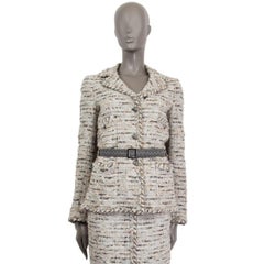CHANEL grey & gold silk blend Boucle Tweed Belted Blazer Jacket 36 XS