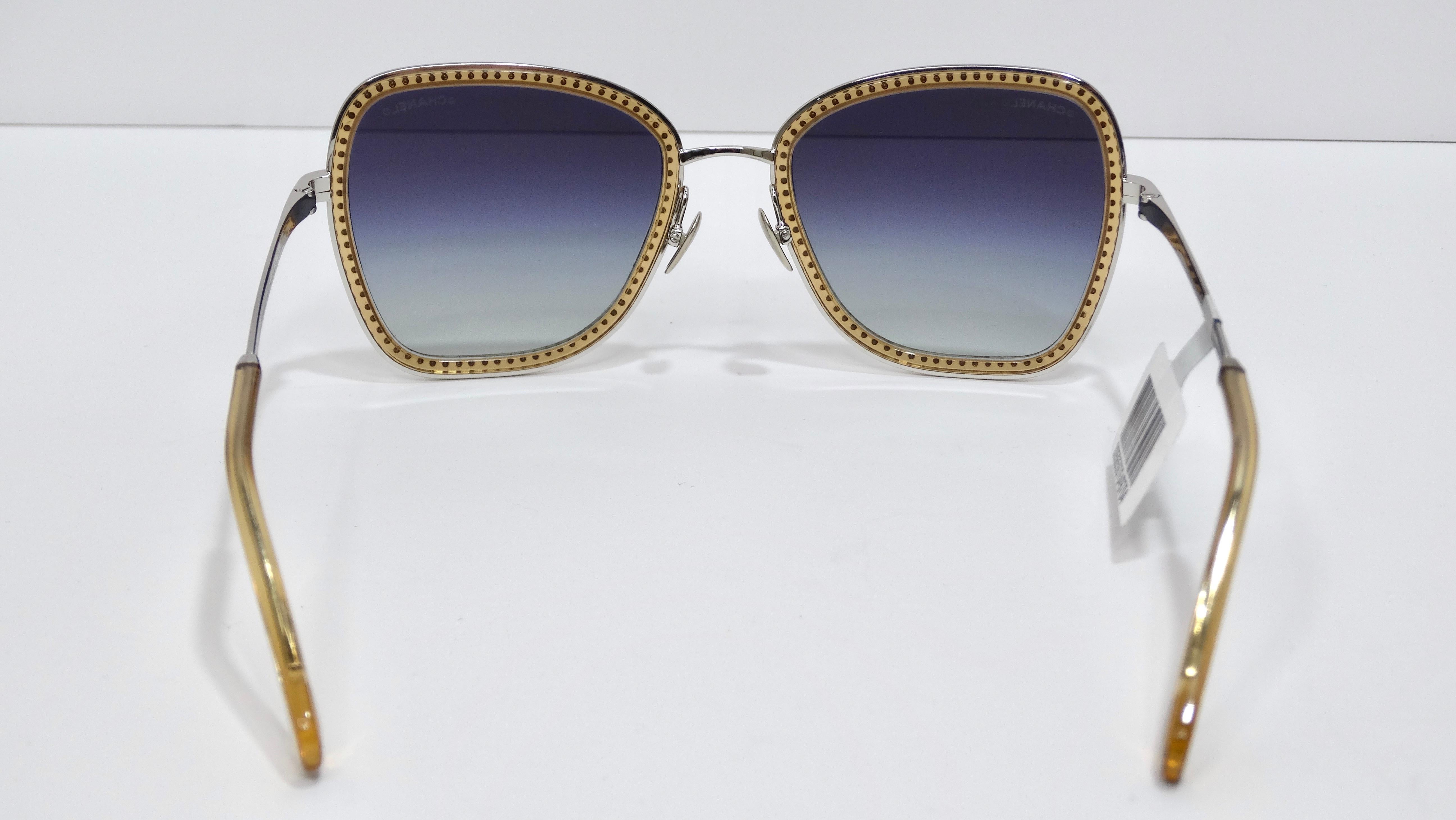 Gray Chanel Grey Gradient Rhinestone Sunglasses