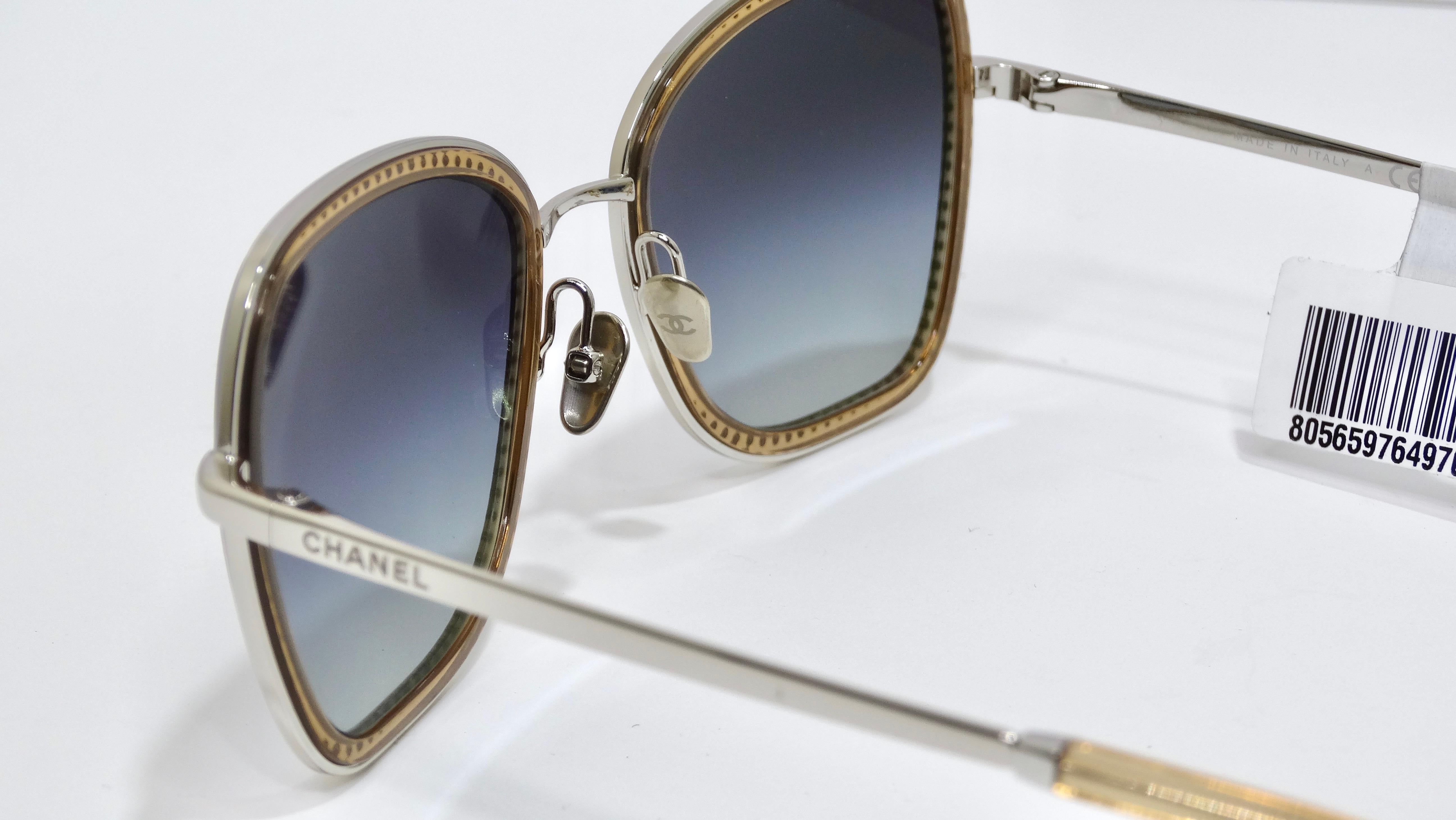 Chanel Grey Gradient Rhinestone Sunglasses In New Condition In Scottsdale, AZ