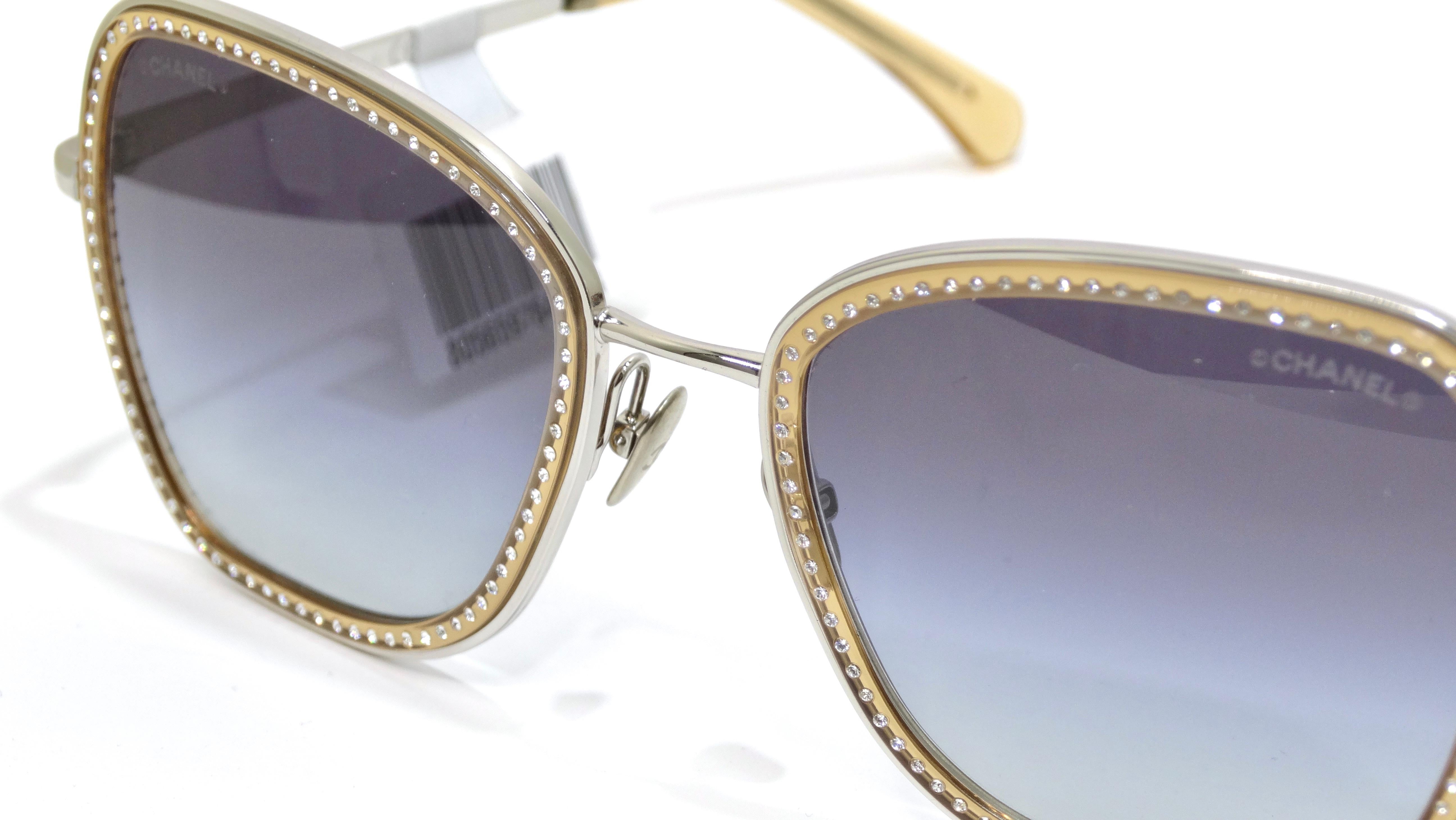Women's or Men's Chanel Grey Gradient Rhinestone Sunglasses