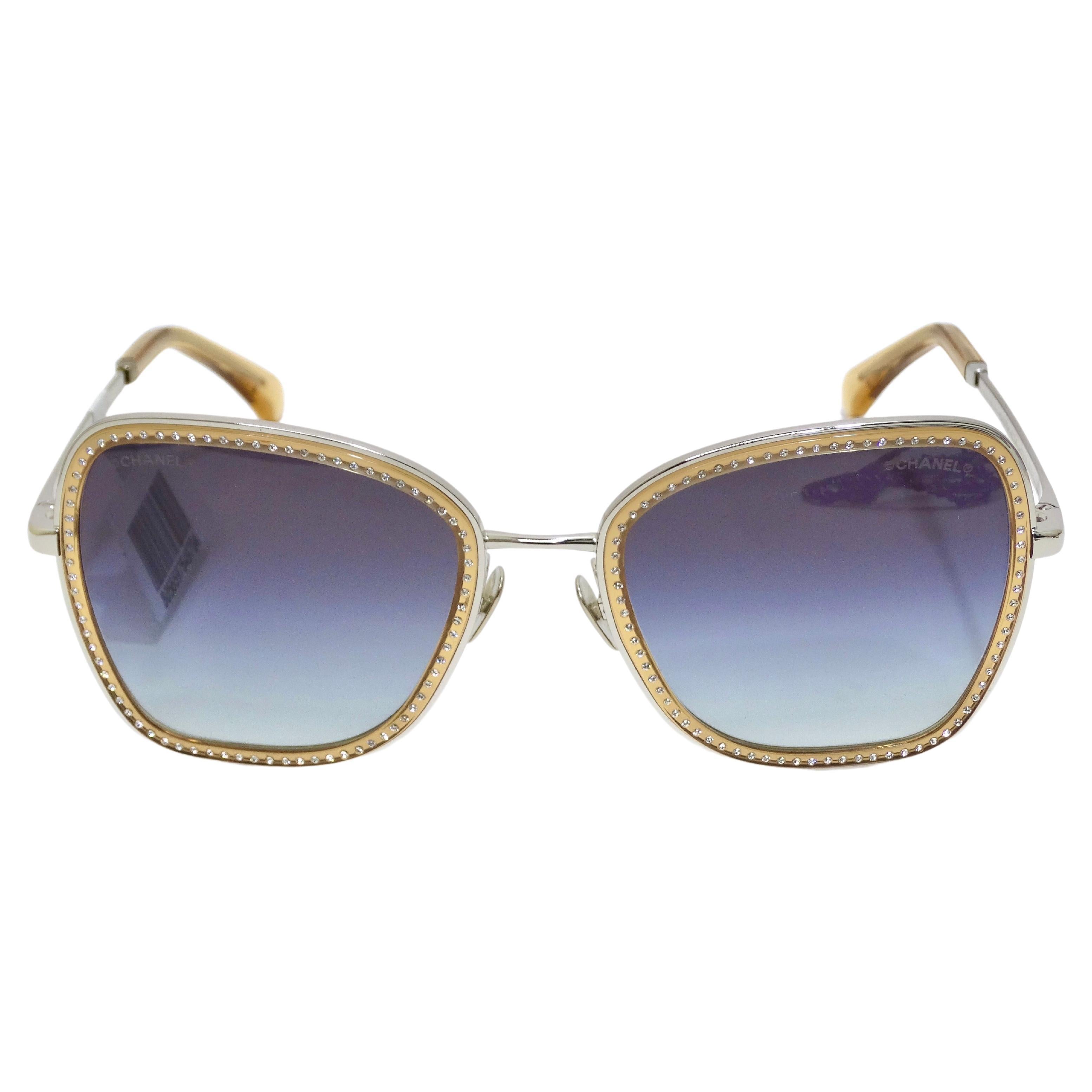 Chanel Grey Gradient Rhinestone Sunglasses