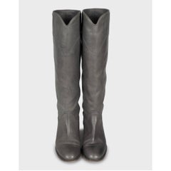 Chanel Grey Iconic Logo Leather Boots - EU 37.5