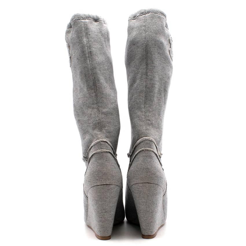 Gray Chanel Grey Jersey Peep toe Boots - Size EU 39